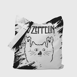 Сумка-шоппер Led Zeppelin рок кот на светлом фоне