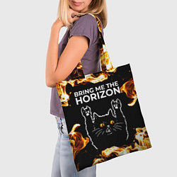 Сумка-шопер Bring Me the Horizon рок кот и огонь, цвет: 3D-принт — фото 2