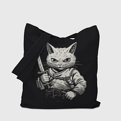 Сумка-шопер Черно-белый кот самурай, цвет: 3D-принт