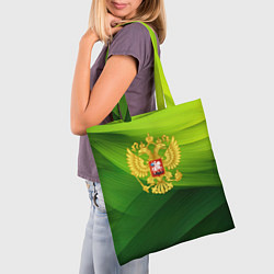 Сумка-шопер Золотистый герб России на зеленом фоне, цвет: 3D-принт — фото 2