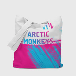 Сумка-шопер Arctic Monkeys neon gradient style: символ сверху, цвет: 3D-принт