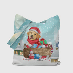 Сумка-шопер Пес в новогодних подарках, цвет: 3D-принт