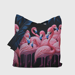 Сумка-шопер Стая розовых фламинго в темноте, цвет: 3D-принт