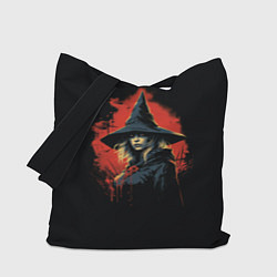 Сумка-шопер Ведьма в шляпе кровавый фон, цвет: 3D-принт