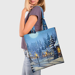 Сумка-шопер Новогодний зимний городок, цвет: 3D-принт — фото 2