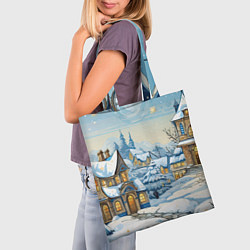 Сумка-шопер Новогодний город иллюстрация, цвет: 3D-принт — фото 2