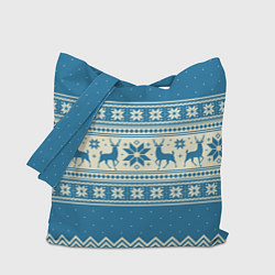 Сумка-шопер Sweater with deer on a blue background, цвет: 3D-принт