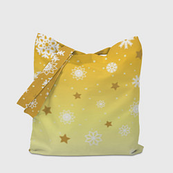 Сумка-шопер Снежинки и звезды на желтом, цвет: 3D-принт