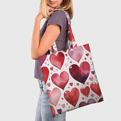 Сумка-шопер Паттерн акварельные сердечки, цвет: 3D-принт — фото 2