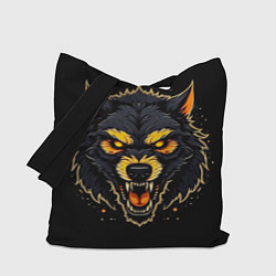 Сумка-шопер Волк чёрный хищник, цвет: 3D-принт