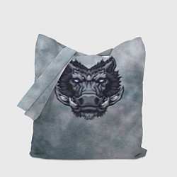 Сумка-шоппер Стальной дикий кабан на сером фоне