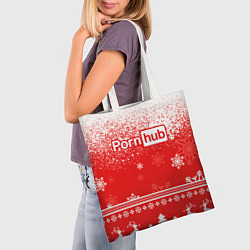 Сумка-шопер Порнхаб - красный новогодний паттерн, цвет: 3D-принт — фото 2