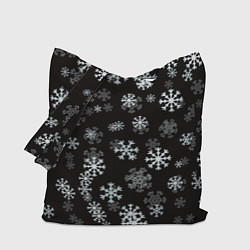Сумка-шопер Снежинки белые на черном, цвет: 3D-принт