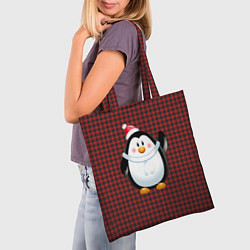 Сумка-шопер Пингвин в новогодней шапочке, цвет: 3D-принт — фото 2