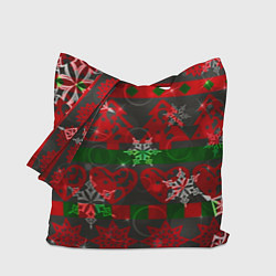 Сумка-шопер Рождественские узоры ёлки и снежинки, цвет: 3D-принт