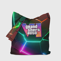Сумка-шоппер GTA 6 лого на фоне разлома разноцветных плит