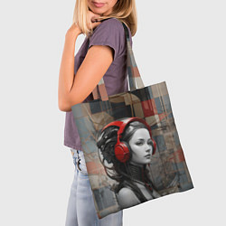 Сумка-шопер Девушка футуристичных наушниках, цвет: 3D-принт — фото 2