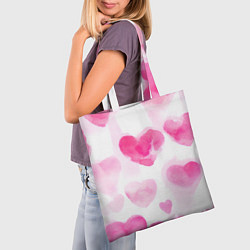 Сумка-шопер Акварельные розовые сердечки, цвет: 3D-принт — фото 2
