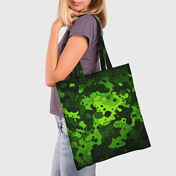 Сумка-шопер Яркий неоновый зеленый камуфляж, цвет: 3D-принт — фото 2