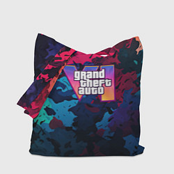 Сумка-шоппер GTA 6 logo яркий неоновый камуфляжный стиль
