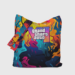 Сумка-шоппер GTA 6 logo яркий неоновый камуфляжный стиль