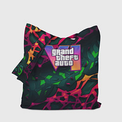 Сумка-шопер GTA 6 logo яркий неоновый камуфляжный стиль, цвет: 3D-принт