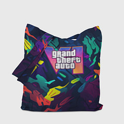 Сумка-шопер GTA 6 logo яркий неоновый камуфляжный стиль, цвет: 3D-принт