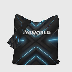 Сумка-шоппер Palworld logo на фоне синего неона