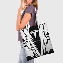 Сумка-шопер Tesla - black and white, цвет: 3D-принт — фото 2