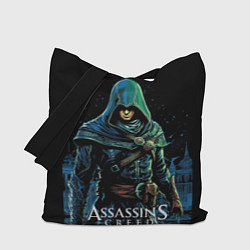 Сумка-шоппер Assassins creed персонаж нарисован на черном