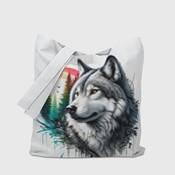 Сумка-шопер Портрет волка на фоне природы, цвет: 3D-принт