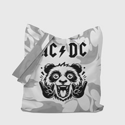 Сумка-шоппер AC DC рок панда на светлом фоне
