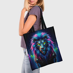 Сумка-шопер Неоновый лев в стиле киберпанк, цвет: 3D-принт — фото 2