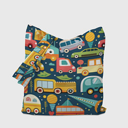 Сумка-шопер Игрушечные машинки на синем фоне, цвет: 3D-принт