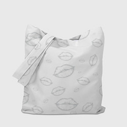 Сумка-шоппер Паттерн серый контур губ на белом - lips