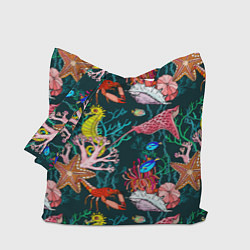 Сумка-шопер Морская жизнь под водой - паттерн с звёздами и кон, цвет: 3D-принт