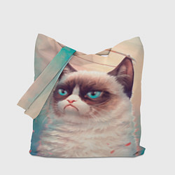 Сумка-шоппер Мемный кот Grumpy Cat с нимбом