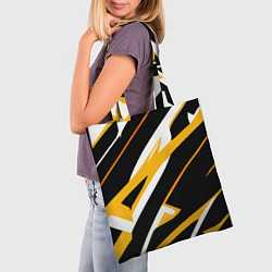 Сумка-шопер Жёлто-белые полосы и чёрный фон, цвет: 3D-принт — фото 2