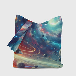 Сумка-шопер Полет к далёкой планете - нейросеть, цвет: 3D-принт