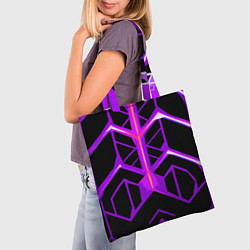 Сумка-шопер Фиолетовые линии на чёрном фоне, цвет: 3D-принт — фото 2