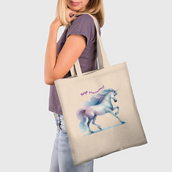 Сумка-шопер Чаруй реальность - единорог на бежевом, цвет: 3D-принт — фото 2