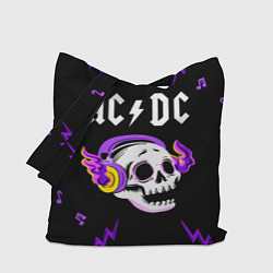 Сумка-шопер AC DC неоновый череп, цвет: 3D-принт