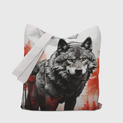 Сумка-шопер Одинокий волк среди леса, цвет: 3D-принт