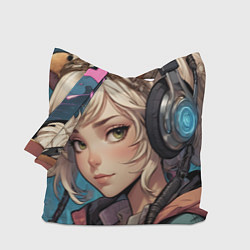 Сумка-шопер Девочка в наушниках, цвет: 3D-принт
