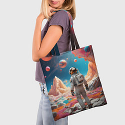 Сумка-шопер Космонавт на розовой планете, цвет: 3D-принт — фото 2