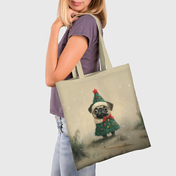 Сумка-шопер Щенок мопс - елочка, цвет: 3D-принт — фото 2