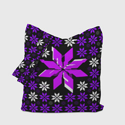 Сумка-шопер Фиолетово-белые звёзды на чёрном фоне, цвет: 3D-принт