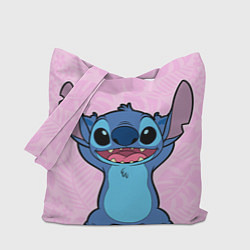 Сумка-шопер Stitch on a pink background, цвет: 3D-принт