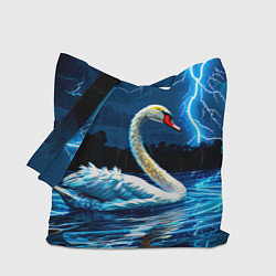 Сумка-шопер Лебедь на пруду в гразу, цвет: 3D-принт