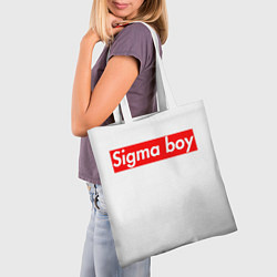 Сумка-шопер A real sigma boy merch meme надпись из песни в тик, цвет: 3D-принт — фото 2